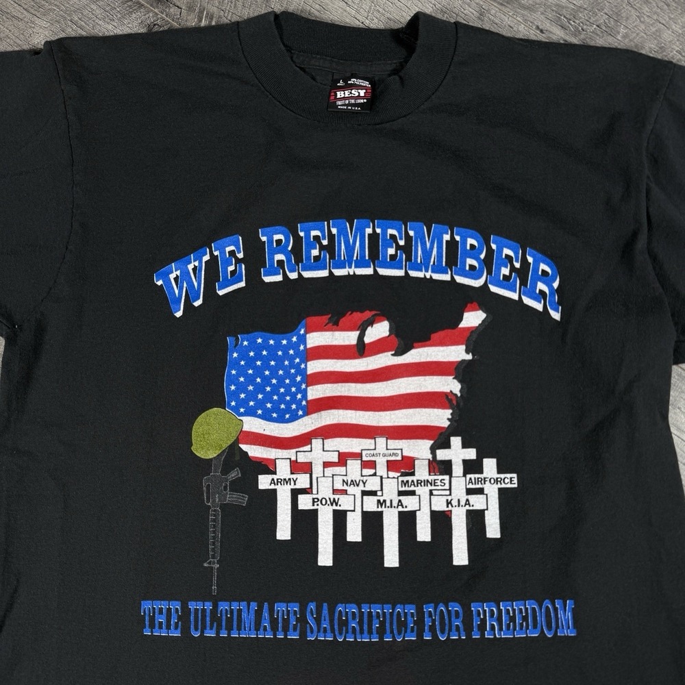 VNTG 80's POW-MIA Military Appreciation Black Single Stitch USA Made T-Shirt‎ L